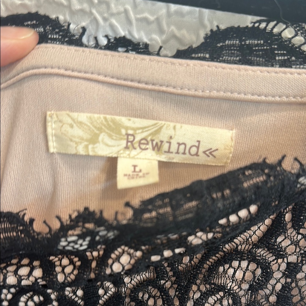 2/$20 Rewind Mini Dress Off-Shoulder Black Lace Overlay Cocktail Party Sz L - Picture 7 of 7